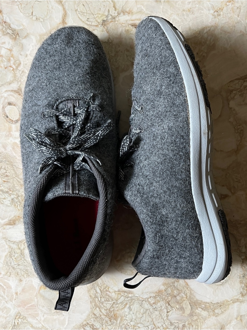 L.L. Bean Women's Ash Gray Wool Lace-Up Sneakers with Red Interior - Picture 10 of 15
